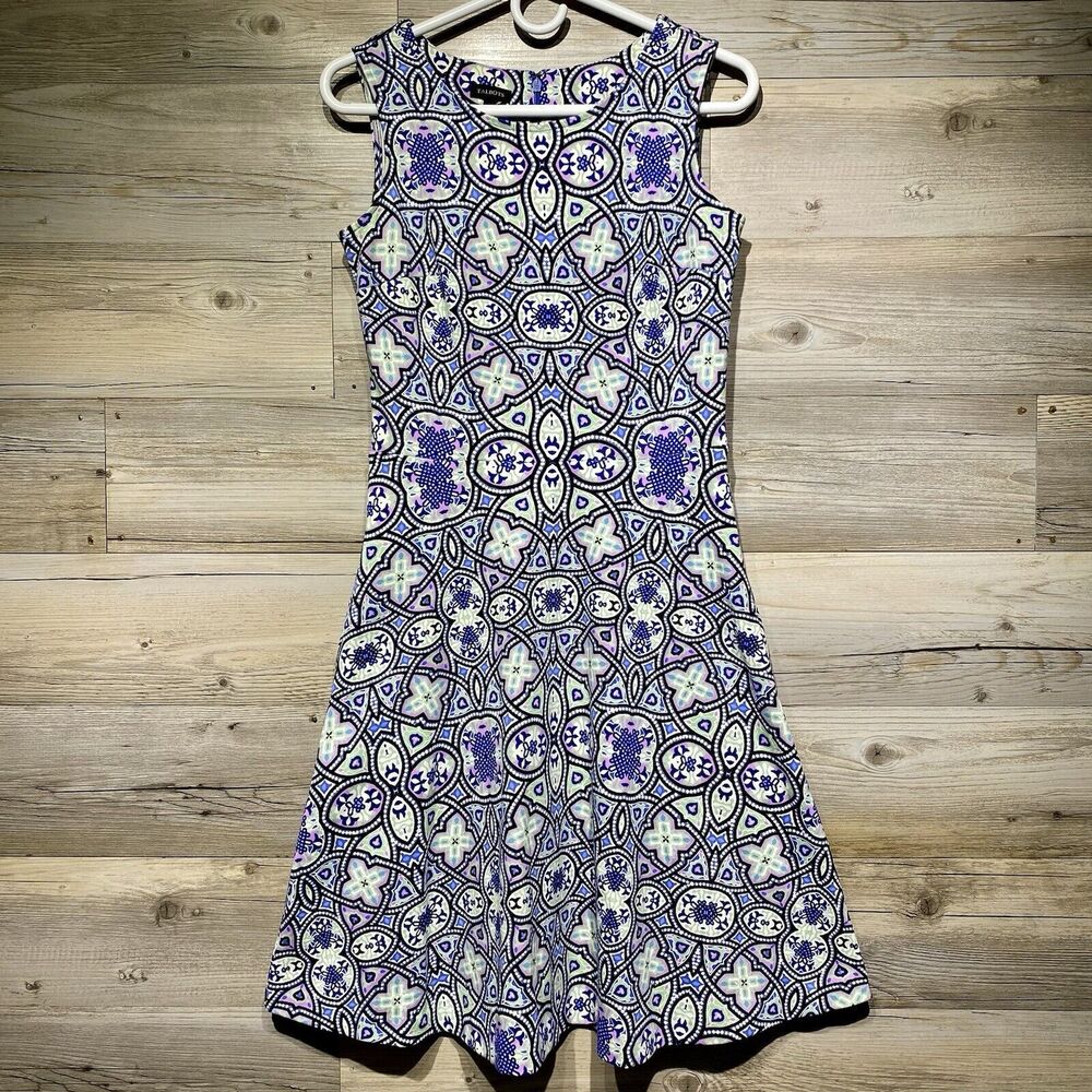 Talbots A-Line Knee-Length Dress Multicolor Medallion Sleeveless Size XS Pockets